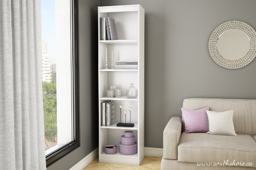 South Shore Axess 5-Shelf Narrow Bookcase, Pure White #TOP6