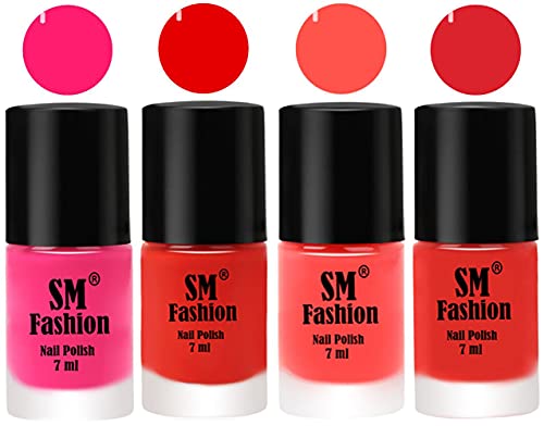 Image of Nail Polish Combo Set (Pack of 4) Quick Dry Gel Finish Nail Paint | Deep Pink,Fire Orange,Baby Pink,Candy Orange | 7 ml Each