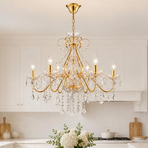 Saint Mossi Lustre en Cristal Doré à 6 Lumières - Moderne en Style Français Goutte de Pluie pour Salle à Manger Chambre H44xW51