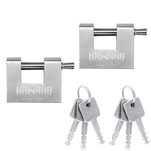 KAWAHA 71/60-2PS Stainless Steel D-Shaped Padlock with Stainless Steel Key for Garage Door, Containers, Shed, Locker and Warehouse (2-3/4 inch, Keyed Alike - 2 Pack) by KAWAHA - Used condition - US$46.78