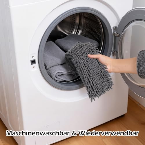 MASTERTOP Bodenwischer Set, Mikrofaser Wischmop Chenille Flachmopp mit Lang Griff, Multifunktionaler...