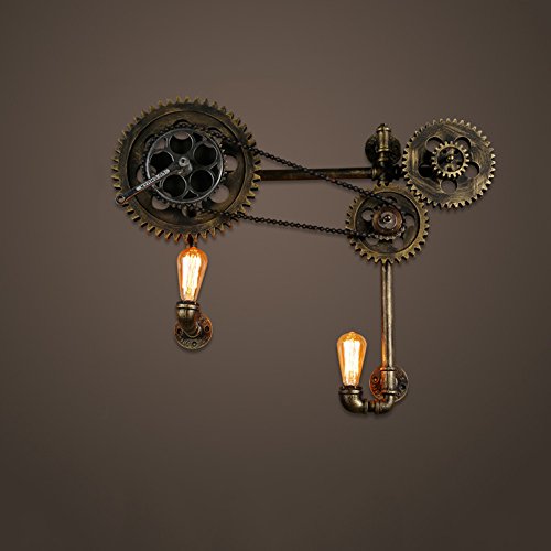 Crayom Créativité Rétro Mécanique Engrenage En Bois Lampe De Mur Industrie Vintage Abandonné Usine Studio Antique Steampunk Applique Murale E27 Bar Designer Projet Décoration Lampes Applique Murale Pr