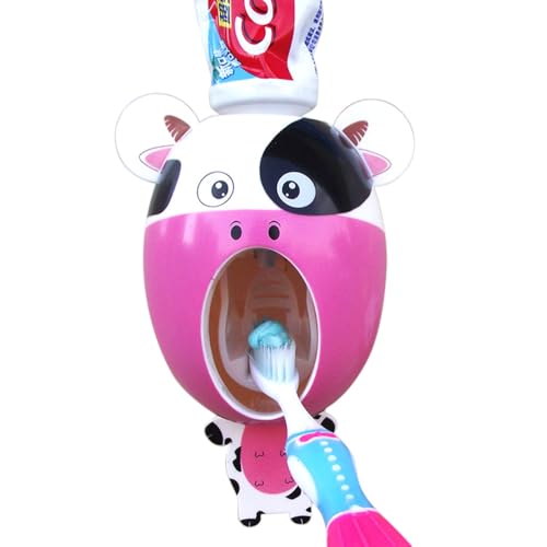 Cartoon Toothbrush Dispenser for Kids Hands Free Automatic Toothpaste Squeezer, Cute Calf Design, Wall Mounted