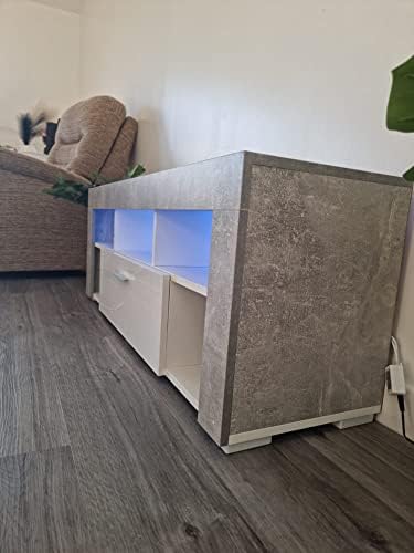 KOSY KOALA Modern stone grey LED TV Cabinets, 120CM TV Unit Cabinet Stand Matt Body High Gloss Door With RGB Led Lights Storage For Living Room (Stone grey/White)