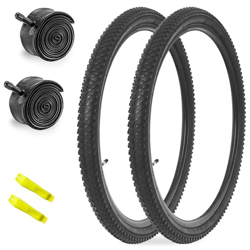 MAKELEN Neumático de bicicleta de montaña de 26 pulgadas, 2 neumáticos y 2 tubos de repuesto para bicicleta de montaña, bicicleta de ciudad, color negro