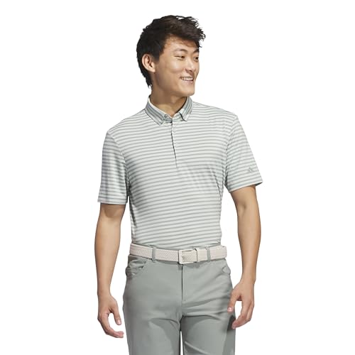 Image of adidas Men's Ultimate365 Stripe Polo Shirt, Silver Green 23/Wonder Silver F23, Large
