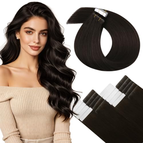 Image of LaaVoo Invisible Thick Tape in Hair Extensions Human Hair Tape in Brown Hair Extensions Injected Hair Extension Tape on Human Hair 20 Inch 50g 20Pcs