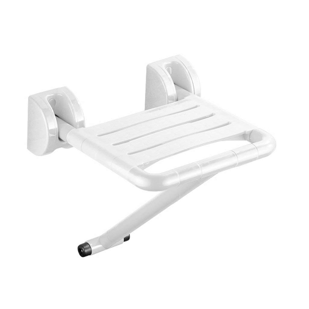 Tabouret mural pliable avec pied - Siège de douche blanc robuste pour senior