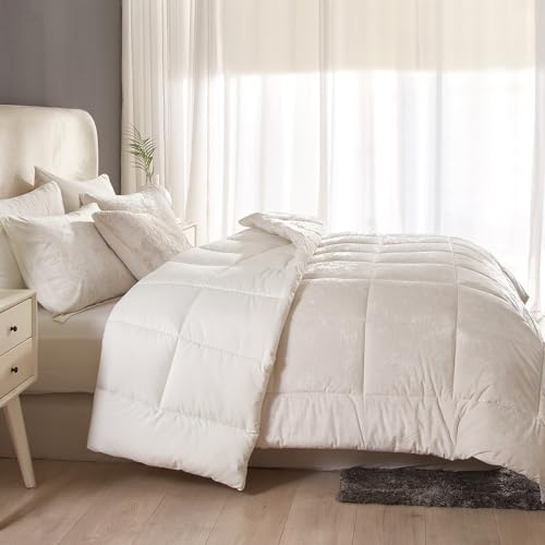 HYPREST Velvet Comforter King,3 Pcs Luxury Elegant Velvet Duvet,Ultra Soft White Bedding Comforter Sets