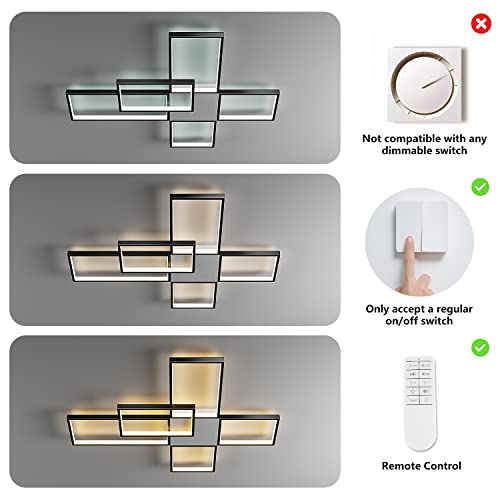 OKES LED Ceiling Light Fixture,92W Modern Flush Mount Ceiling Light,Black Square Acrylic Ceiling Lamp for Kitchen Bedroom Study Living Room Office Dining Room,Dimmable/Memory Function/3000-6000K… by OKES - Image 8