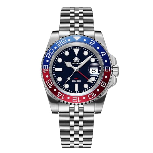 ADDIESDIVE 40mm GMT Reloj analógico Hombre 515-24H Buceo 200m Relojes de Cuarzo Hombre con Brazalete de Acero Inoxidable AD2050
