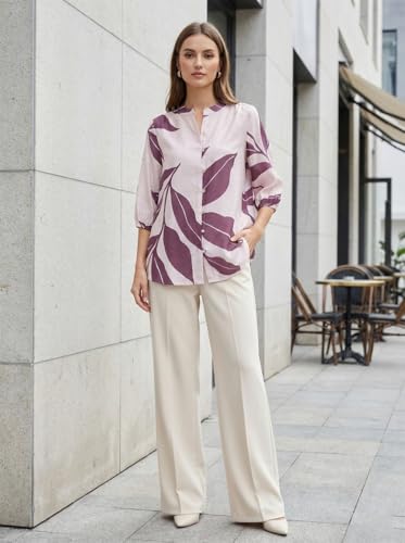 Image of NAINVISH Printed Top Short Sleeve Button Down V Neck Lightweight Soft Fabric Casual Office Summer Stylish Patterned Womens Comfort Fit Regular Top