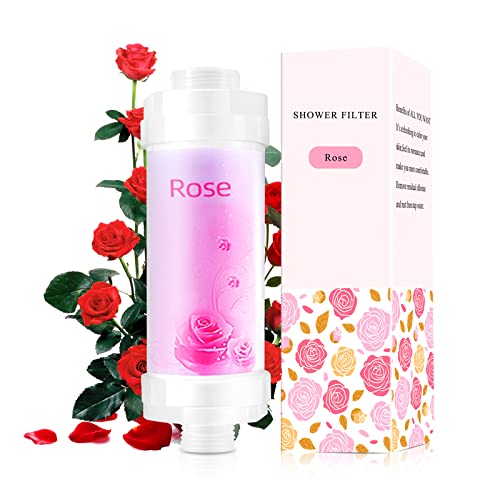 Vitamin C Duschfilter für hartes Wasser, Duschkopffilter zu Chlorfluorid-Sediment, wasserreinigender gefilterter Duschkopf mit Perlen, hilft trockene Haut & Haarausfall, einfache Installation (Rose) Cover