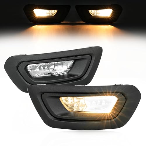 HECASA Fog Light & Bezel Compatible with 2020-2023 Ford Transit Bumper Driving Fog Lamps Covers W/Wiring Left & Right Side Clear Lens Plastic Replacement for FO2592236 FO2593236