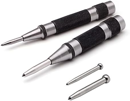 Tlimus 2 Pack Heavy Duty Automatic Center Punch with Hardened Steel – 6 Inch and 5 Inch Spring Loaded Center Punch Adjustable Tension Punch, Hand Tool for Metal Wood Glass Plastic