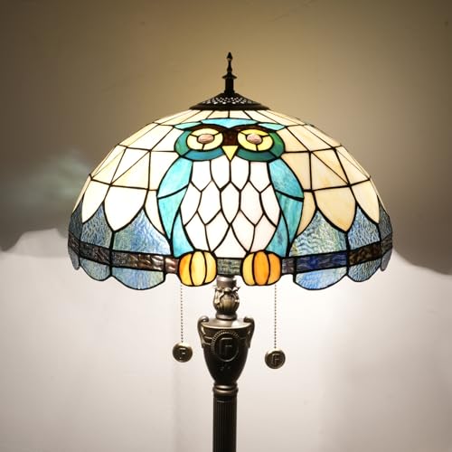 Tiffany Lampa Podłogowa Sowa Zwierzę Lampa Witrażowa Do Salonu Sypialnia Biuro Jasne Oświetlenie Rustykalny Narożny Wystrój Stojący Czytanie Estetyczne Światło