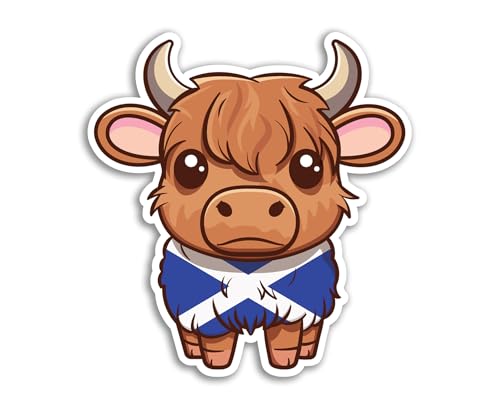 2 x 10cm Highland Cow Vinyl Stickers - Scottish Flag Scotland Cows Cattle Kawaii Characters Girls Boys Scrapbook Aesthetic Sticker #81989