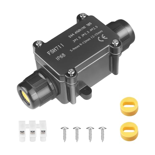 Elezenioc IP68 Waterproof Junction Box for Flat Electric Wire, Outdoor Cable Connectors with 2pc M20 Gland, Electrical Junction Box for 1.5mm & 2.5mm Flat Cable(Wire size： Length 8-13mm, Width 3-7mm)