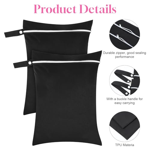 DOPENSPI 2 Stück Wasserdichter Wet Bag, 40x30 cm Wiederverwendbarer Wasserdichte Dreckwäsche Beutel Reise Nasssack mit Reißverschluss für Badeanzüge Strandtücher Windeln(2 Schwarz)