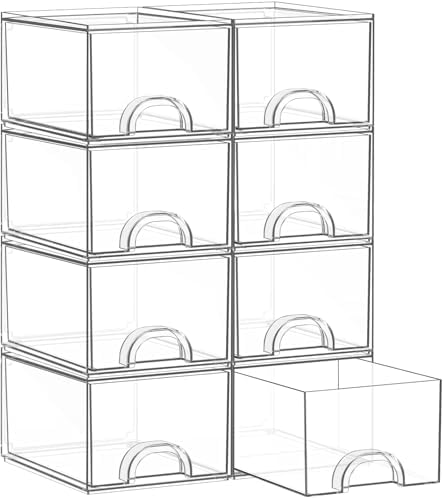 8 Pack Small Clear Stackable Acrylic Storage Boxes & Drawers