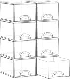 Zeawec 8 Pack Small Clear Stackable Acrylic Storage Boxes for Art Tool & Sketch, Storage Drawers, Storage Organizer, Clear Plastic Makeup Organizer, Ideal for Vanity, Cabinet, Desk Organization