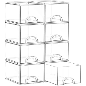 8 Pack Small Clear Stackable Acrylic Storage Boxes & Drawers