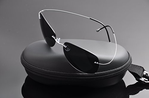 De Ding Mens Rimless Titanium Polarized Sunglasses (Silver, Gray) #TOP2