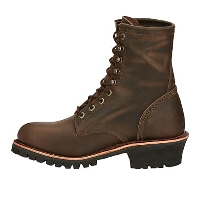 Chippewa Men`s Brown 8In Round Soft Toe Work Boot