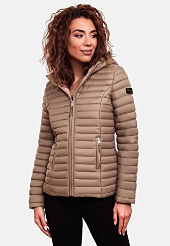 MARIKOO Damen leichte Übergangsjacke Steppjacke mit Kapuze Asraa Taupe Gr. XXL