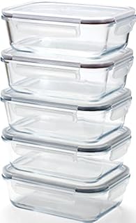 Franklin Lade Glass Food Storage Containers | 5 Piece Set 860ml | BPA-Free Airtight LeakProof Lids | Glass Tupperware Set | Glass Containers with Lids | Microwave, Oven, Freezer & Dishwasher Safe