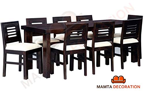 Image of MAMTA DECORATION Solid Sheesham Wood 8 Seater Dining Table Set with 8 Cushions Chairs | Dinning Table Set 8 Seater for Living Room, Hotels & Restaurant | Dining Room Sets for Home | Walnut Finish