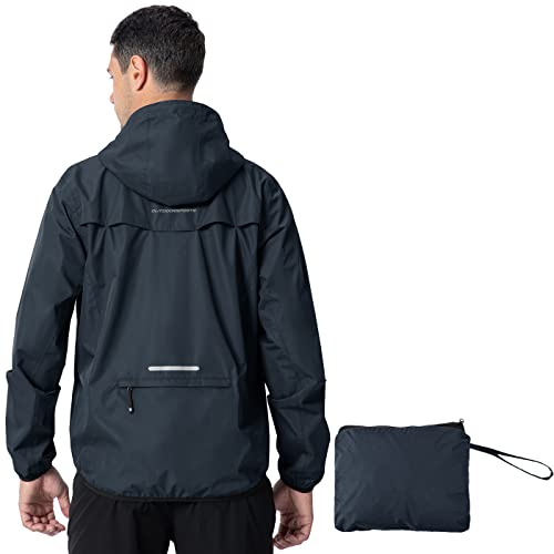 Image of donhobo Men's Waterproof Jacket,Waterproof Rain Jackets Windbreaker Packable Hood Reflective Lightweight Quick Dry Raincoat with Zipper Pockets for Outdoor Cycling Traveling Navy S