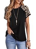 Milumia Women Leopard Raglan Short Sleeve Tops Round Neck Casual Work Tee Shirts Black Medium