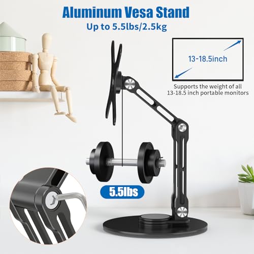 Image of Portable Monitor Stand VESA Mount, Tilt & Rotation Joints Use Metal Hinges, Foldable Aluminum Desk Mount for 13-18.5 Inch & up to 5.5 lbs Small Monitors, Suitable for Home Office Travel (Black)