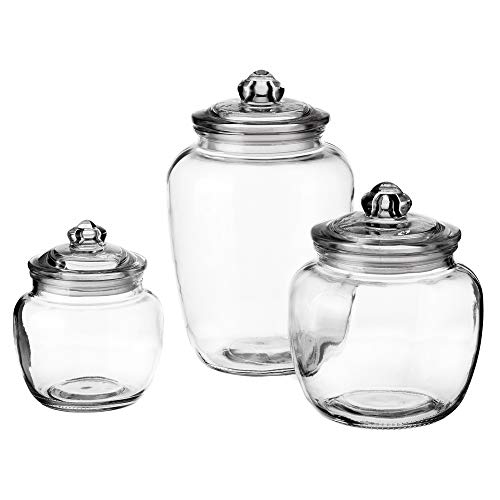 LOLAhome Set de 3 botes bombonera de cristal transparente con tapa