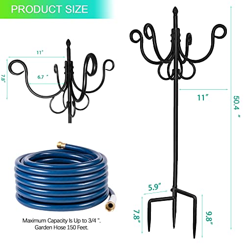 Visvold Garden Hose Holder Water Hose Holder With 4 Hooks, Freestanding Detachable Metal Garden Hose Stand Water Hose Storage Holder Garden Hose Reel Heavy Duty Hose Organizer #TOP1