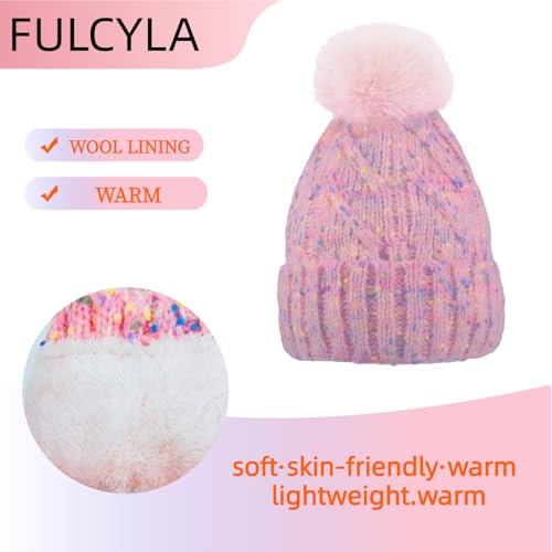 Winter Knit Beanie Hat for Kids Women Parent-Child with Faux Pom Warm Fleece Lined4