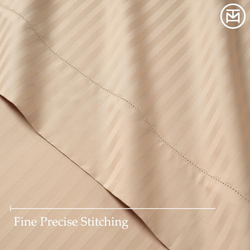 Image of Threadmill 600TC Cotton Cal King Sheet Set, Sateen, Damask Stripe, Beige
