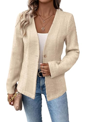 Mina Self Long Tweed Blazer Jacket for Women 2024 Fall Winter Warm Cardigan Open Front Slim Fitted Fashion Casual Work Suit