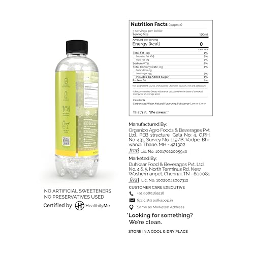 Image of POLKA POP - Flavoured Sparkling (Fizzy) Water | Lemon Lime & Peach | Pack of 24 (300 ml Each) | 100% Natural Flavour | Zero Sugar & Zero Calories | No Aspartame or Stevia