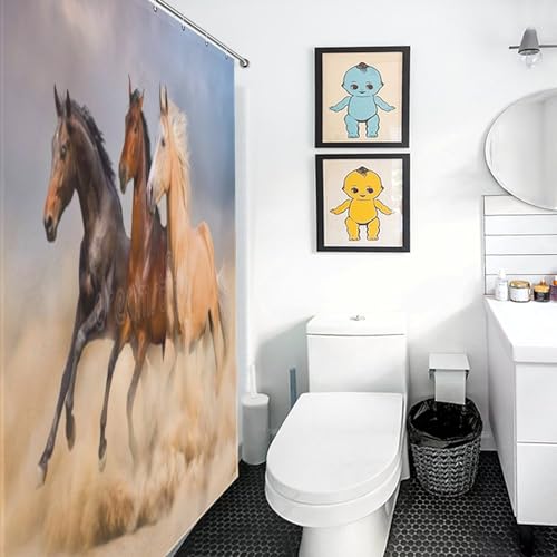 Rideau de douche cheval imperméable et lavable en machine avec 12 œillets