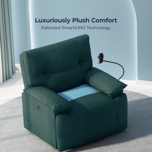 Image of The Sleep Company Luxe Grande Recliner Sofa | Revolving| Patented SmartGRID Technology | 1 Seater | Premium Upholstery | Built-in Mobile Holder | Wireless Charging | Free Installation | Green