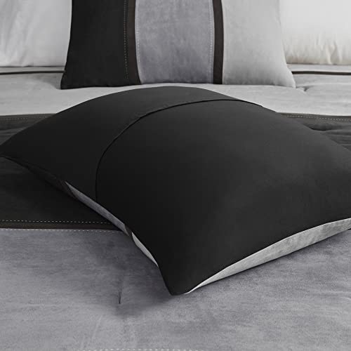 Madison Park Modern Faux Suede Pieced Black Queen Comforter Set, 7pc by Madison Park - Used condition - Image 7
