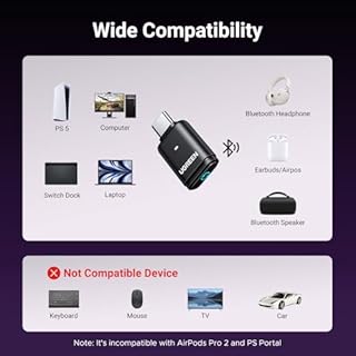 UGREEN USB-C Bluetooth Adapter for PS5, Bluetooth 5.3 Audio Adapter with APTX Low Latency & aptX-Adaptive, Wireless Audio Transmitter to Connect Wireless Headphones & Earbuds