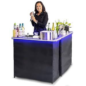 GoBar Portable Double Bar Table Set with Multi-Color LED Lights – Mobile Bartender Station for Events – Includes Carrying Case