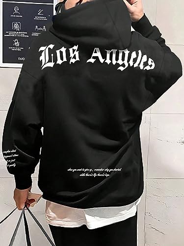 SHENHE Men's Graphic Hooded Sweatshirt Oversized Letter Print Casual Hoodie Pullover3