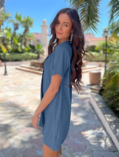 Image of Halife Women's Swimsuit Cover Up Shirt V Neck Short Sleeve Bathing Suit Coverups Summer Beach Cover Ups