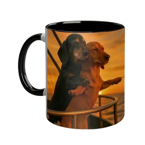 Taza De Pareja De Perros Salchichas - 11oz Taza De Café Divertida, Tazas De Perro Salchichas Pose Romántica Icónica, Preciosa Tazas De Té De Cerámica Con Asa Cómoda Para Aniversarios, Bodas Parejas