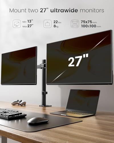 Image of HEYMIX LIFE Dual Monitor Arm - Screen Mount Monitor Arm for Computer Monitors, Dual Monitor Stand for 2 Screen 13-27 inch Computer Screens, VESA 75mm /100mm Monitor Holder for Gaming&Office