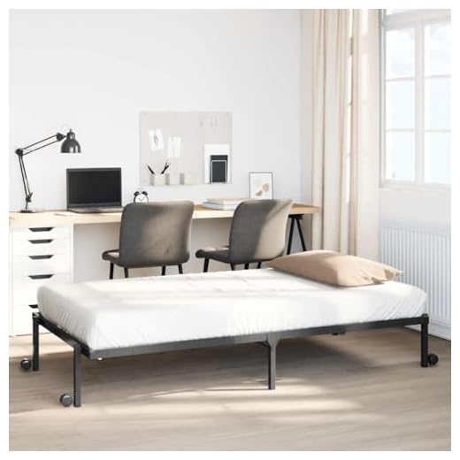 Brokky Cadre de lit sans Matelas Pliable Noir 90x200 cm Acier,Lit Adulte,Lit À Cadre